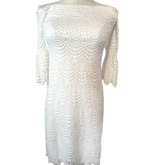 Lilly Pulitzer Size XS White Lace Off-Shoulder Dress Nylon & Polyester - Picture 2 of 16